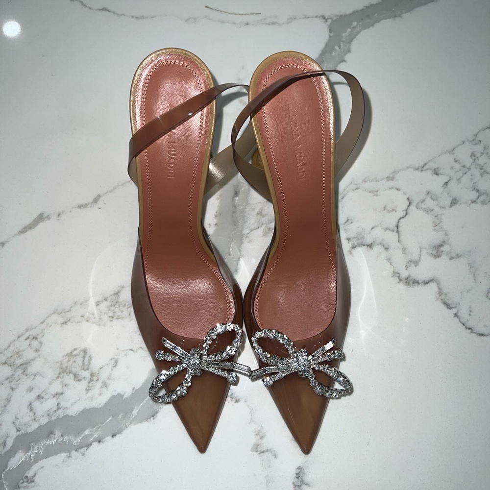 Amina Muaddi Brown Heels with Silver Embellishments - Picture 9 of 15